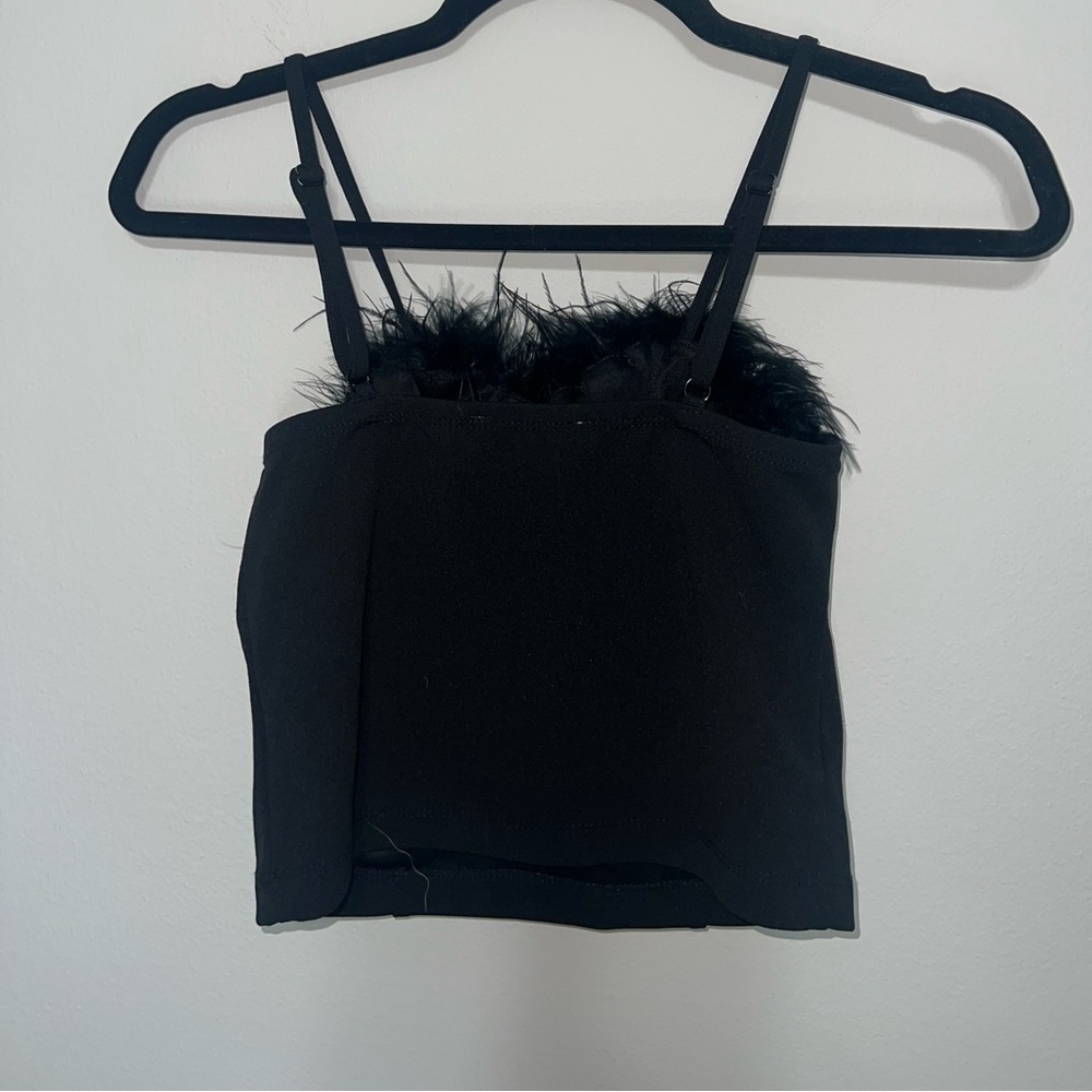 Black Feather Trim Cami Top&Skirt - Picture 3 of 5